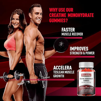 Creatine Monohydrate Gummies - 5g Creatine Monohydrate for Women & Men, L-Taurine, B12, Creatine Chews for Muscle Growth, Increase Strength and Build Muscle, Mixed Berry Flavor 120 Count