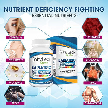 Shiny Leaf Daily Bariatric Multivitamin with 45 mg of Iron 30 Ct Capsule for Post Weight Loss Surgery (WLS), Sleeve, and Mini Gastric Bypass Patients (1 Month Supply)…
