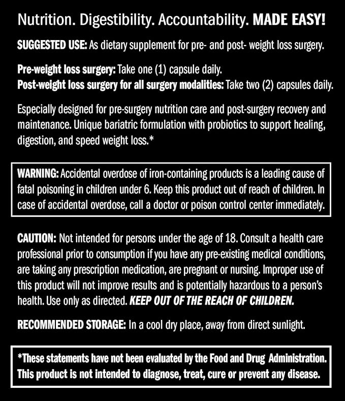 Journey Bariatric Multivitamin Supplement with Probiotics & Iron | Complete Essential Nutrients for Pre- & Post-Surgery Health