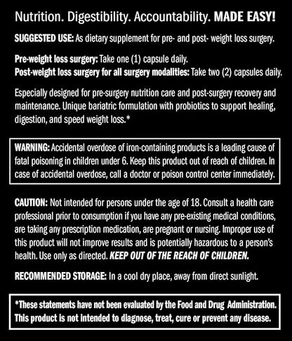 Journey Bariatric Multivitamin Supplement with Probiotics & Iron | Complete Essential Nutrients for Pre- & Post-Surgery Health