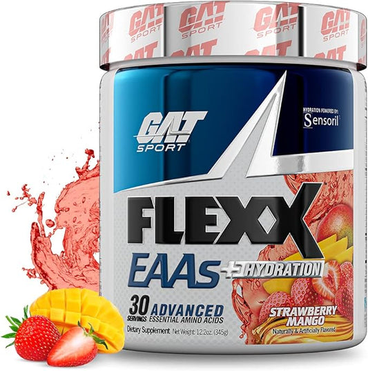 GAT SPORT Flexx EAAs + Hydration, Advanced Essential Amino Acids, 30 Servings (Strawberry Mango)