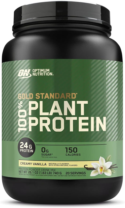 Optimum Nutrition Gold Standard 100% Plant Based Protein Powder, Gluten Free, Vegan Protein for Muscle Support and Recovery with Amino Acids - Creamy Vanilla, 20 Servings (Packaging May Vary)