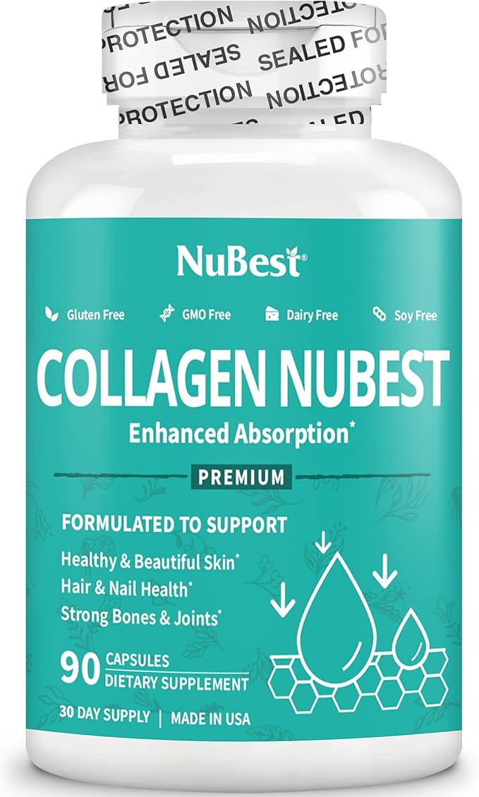 NuBest Collagen Collagen Peptides - Collagen Pills for Adults for Hair Growth, Strong Nails, Skin Health - Premium Collagen for Hair, Vitamin for Nails - 1500mg Collagen Per Serving - 90 Capsules