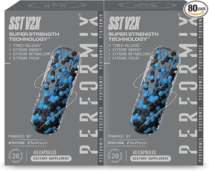 PERFORMIX - SST V2X - Pre Workout - 300 mg Caffeine - Energy Supplements - No Crash - Nootropic - Timed-Release for All Day Focus, Mood & Energy Boost - Men & Women - 80 Capsules