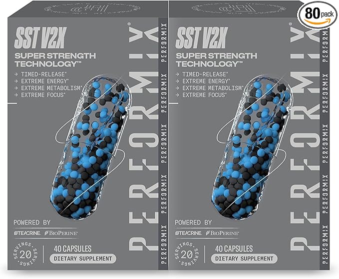 PERFORMIX - SST V2X - Pre Workout - 300 mg Caffeine - Energy Supplements - No Crash - Nootropic - Timed-Release for All Day Focus, Mood & Energy Boost - Men & Women - 80 Capsules