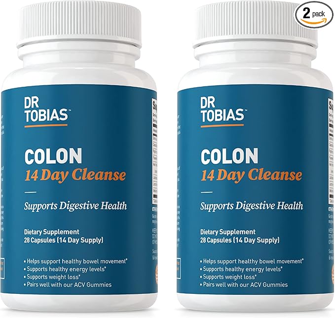 Dr. Tobias Colon 14 Day Cleanse, Advanced Gut Cleanse Detox for Women & Men with Cascara Sagrada, Psyllium Husk, Senna Leaf & Probiotics, Non-GMO Colon Cleanse, 2 Bottles of 28 Capsules (1-2 Daily)
