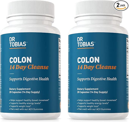 Dr. Tobias Colon 14 Day Cleanse, Advanced Gut Cleanse Detox for Women & Men with Cascara Sagrada, Psyllium Husk, Senna Leaf & Probiotics, Non-GMO Colon Cleanse, 2 Bottles of 28 Capsules (1-2 Daily)