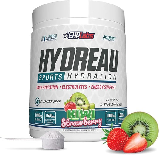 EHP Labs Hydreau Electrolytes Powder No Sugar - Hydration Powder for Endurance & Energy - Electrolyte Powder for Men & Women - Sugar Free Electrolytes - Kiwi Strawberry (40 Serves)