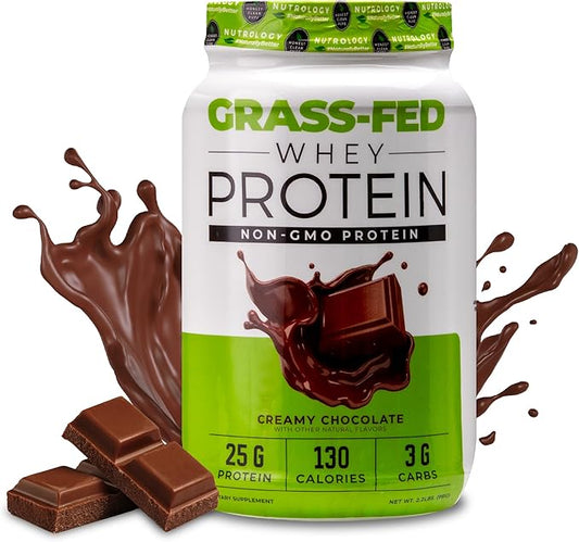 Nutrology Grass Fed Whey Protein Powder, Creamy Chocolate Flavor, Supports Lean Muscle Recovery & Performance, Cold Processed Grass Fed Whey and Amino Acid Powder, Shake, Blend or Bake, 28 Servings