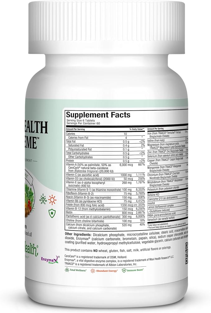 Maxi Health Supreme High Potency Multivitamin & Mineral for Wellness, Immune Boost & Antioxidant Defense, Includes Vitamin A, Vitamin C, Vit D and E, Vitamin B12, B6, Biotin, Selenium, Zinc, Inositol…