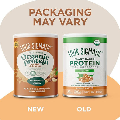 Four Sigmatic Organic Plant-Based Protein Powder Peanut Butter Protein with Lion’s Mane, Chaga, Cordyceps and More | Clean Vegan Protein Elevated for Brain Function and Immune Support | 21.16 oz