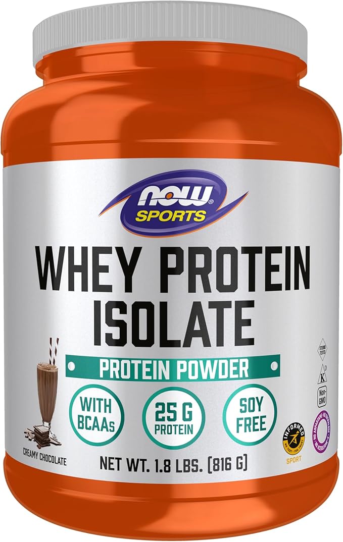 NOW Foods Sports Nutrition, Whey Protein Isolate, 25 g With BCAAs, Creamy Chocolate Powder, 1.8-Pound