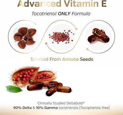 Sunergetic Premium Annatto Tocotrienol Supplement – with DeltaGold – Tocotrienols Vitamin E 300 mg – Supports Liver, Immune & Heart Health - Delta + Gamma Tocotrienols (30 Liquid Capsules)