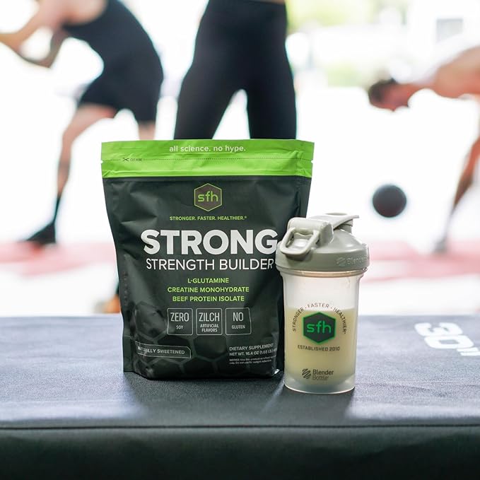 SFH Strong Muscle Builder Creatine Glutamine & Serum Beef Protein for Lean Muscle Growth & Strength | Keto Creatine Workout Supplements for Men & Women | Free of Gluten Sugar Soy GMO (1.19lb Bag)