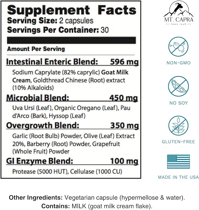 Mt. Capra Canda Cleanse | Support Intestinal Wellness | With Enzymes, Caprylic Acid, Pau D'Arco, Olive Leaf Extract, Garlic, Oregano, and Much More