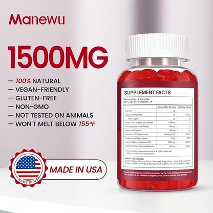 Keto ACV Gummies - 1500mg Apple Cider Vinegar with Mother - Vegan, Non-GMO,Organic Apple Cider Vinegar Gummies for Women Men, Detox & Cleanse, 4 Pack