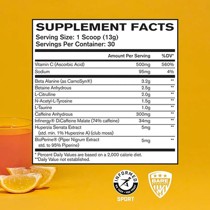 BARE PERFORMANCE NUTRITION BPN Flight Pre Workout, Supports Energy and Mental Focus, Improved Endurance & Muscle Pumps with CarnoSyn® Beta Alanine, Pink Lemonade, 30 Servings