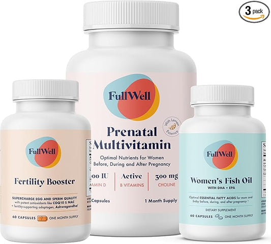Fertility Trio | Prenatal Vitamin Lemon + DHA & Fertility Booster | Choline, Folate, Omega 3, Ashwagandha, 26+ Vital Nutrients | Dietitian-formulated, Non-GMO, 3rd Party Tested, 30 Servings