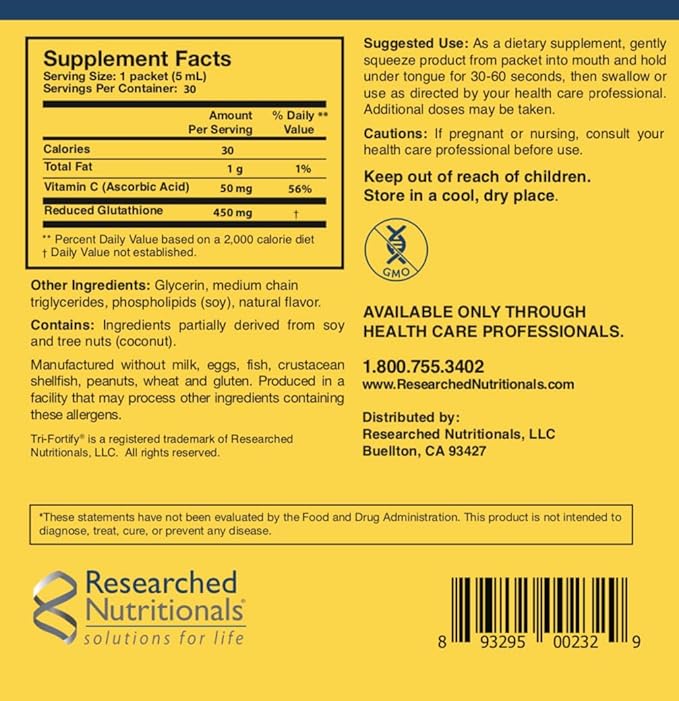 Researched Nutritionals Liposomal Glutathione Liquid + Colostrum & Mushrooms Supplement for Immune Support - Enhanced Immunity Duo - Tri-Fortify Orange + Transfer Factor Multi-Immune (2 Piece Set)