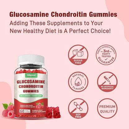 Enhanced 3000mg Glucosamine Chondroitin Gummies with MSM for Adults - Extra-Strength Joint Health & Flexibility, Antioxidant & Immune Support Supplement, 60 Count