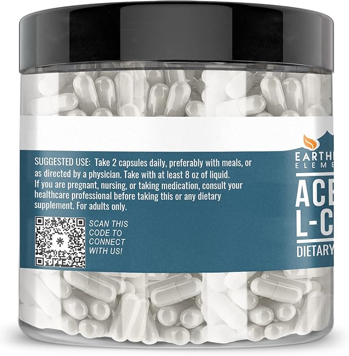 Earthborn Elements Acetyl L-Carnitine, 200 Capsules, Pure & Undiluted, No Additives