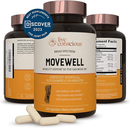 Live Conscious Glucosamine Chondroitin with MSM, Hyaluronic Acid, and More - MoveWell Joint Health Supplement