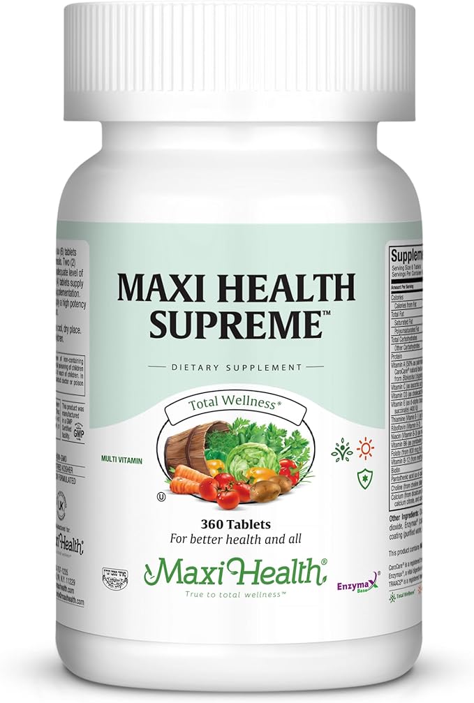 Maxi Health Supreme High Potency Multivitamin & Mineral for Wellness, Immune Boost & Antioxidant Defense, Includes Vitamin A, Vitamin C, Vit D and E, Vitamin B12, B6, Biotin, Selenium, Zinc, Inositol…