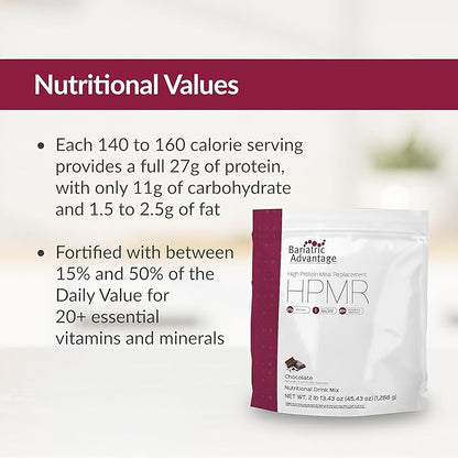 Bariatric Advantage High Protein Meal Replacement Drink Mix, Protein Powder Whey Isolate for Gastric Bypass and Sleeve Gastrectomy Patients, 27g Protein, Lactose Free - Chocolate - 28 Servings