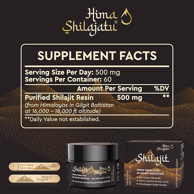 Shilajit Pure Himalayan Shilajit Resin - Gold Grade 100% Pure Shilajit with Fulvic Acid & 85+ Trace Minerals Complex for Energy & Immune Support, Pack of 2 (4 Months Supply)