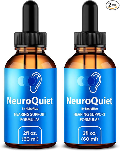 (2 Pack) NeuroQuiet Drops - Hearing Support Formula, Official NeuroQuiet to Support Cognitive Performance, All Natural Neuro Quiet to Maintain Auditory Health, Gotas Review (60 Servings)