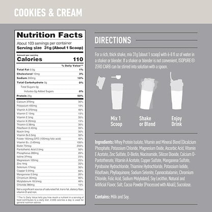 Isopure Protein Powder, Zero Carb Whey Isolate, Gluten Free, Lactose Free, 25g Protein, Keto Friendly, Cookies & Cream, 7.5 Pound (Packaging May Vary)