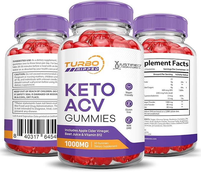 Turbo Ripped Keto ACV Gummies Advanced Formula 1000MG Turbo Ripped Keto Gummies Apple Cider Vinegar Formulated with Pomegranate Beet Juice Powder B12 Vegan Non GMO 60 Gummys
