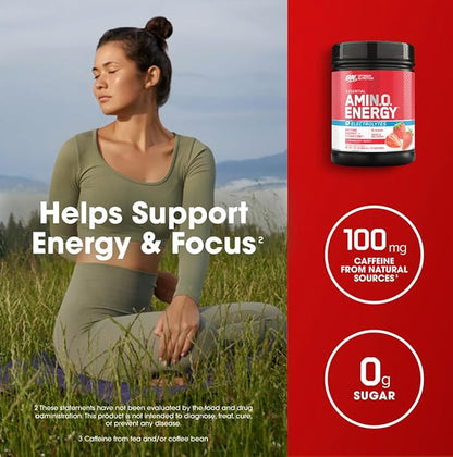 Optimum Nutrition Essential AMIN.O Energy & Electrolytes - Energy, Focus & Post-Workout Muscle Recovery - Strawberry Pre-Workout Electrolyte Powder Drink - Strawberry Burst, 1.51 lb (72 Servings)