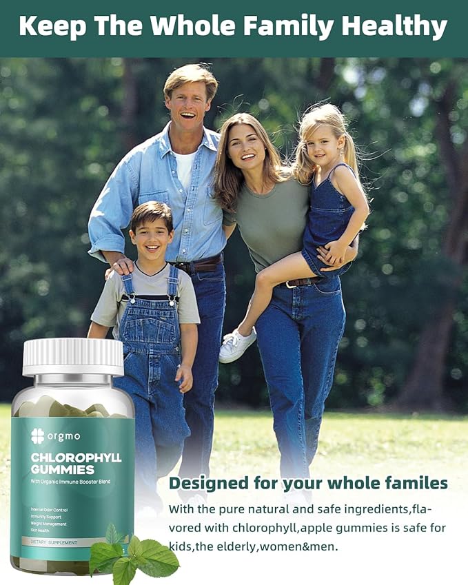 Chlorophyll Gummies for Body Odor Deodorant 2 Pack, Spirulina Chlorella Sugar Free Herbal Supplement for Immune Support, Women Vitamins Gummy Vegan Non-GMO