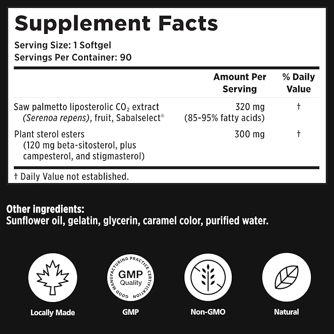 Utiva Prostate Health Supplement for Men - Natural Formula for Prostate Function and Urine Flow - Beta-Sitosterol and Saw Palmetto Prostate Supplement - Made in Canada, 30 Softgels