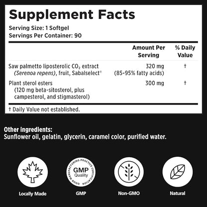 Utiva Prostate Health Supplement for Men - Natural Formula for Prostate Function and Urine Flow - Beta-Sitosterol and Saw Palmetto Prostate Supplement - Made in Canada, 30 Softgels