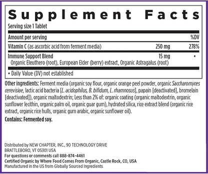 New Chapter Fermented Vitamin C + Elderberry, ONE Daily for Immune Support & Collagen Protection, Made with Organic Herbs, Certified Vegan, Gluten Free, 60 Count