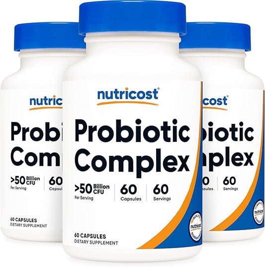 Nutricost Probiotic Complex - 50 Billion CFU, 60 Capsules (3 Bottles) - Probiotic for Men and Women - Veggie Capsules, Non-GMO, Gluten Free