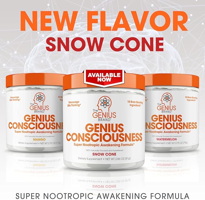 Genius Consciousness, Super Nootropic Brain Supplement Powder, Watermelon - Boost Focus, Cognitive Function, Concentration & Memory Booster - Alpha GPC & Lions Mane Mushroom for Neuro Energy & IQ