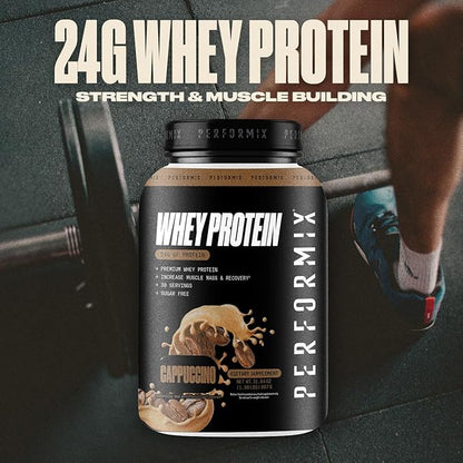 PERFORMIX - Whey Protein Isolate Blend - 24g of Protein - 5.4g of BCAAs - 110 Calories - Muscle Building & Post Workout Recovery - 100% Whey Protein Powder - 1.98 lbs - 30 Servings - Cappuccino