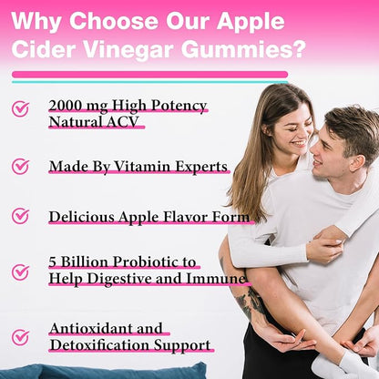 Apple Cider Vinegar Gummies, Keto ACV Gummies 2000mg, Formulated with Green Tea Extract, Probiotics & B12, ACV Gummies for Metabolism, Digestion, 360 Gummies