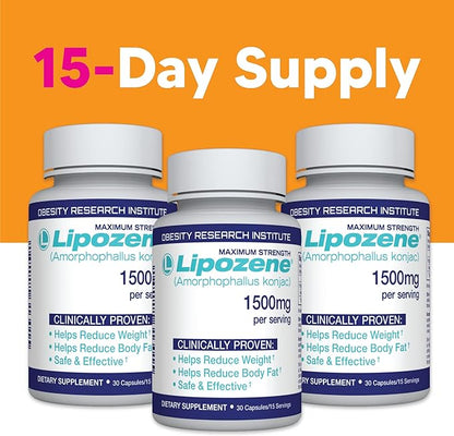 Lipozene Diet Pills - Weight Loss Supplement - Suppresses Appetite- Three Bottles of 90 Capsules in Total
