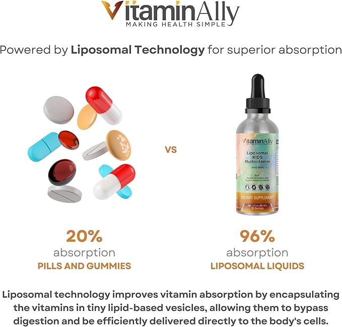 Liposomal Kids Liquid Multivitamin | Non-GMO | Clean | Sugar Free | Gluten Free | Organic Berry Flavors | Immune Support | Bone Health | Overall Wellness | 30 Servings | 3 fl oz