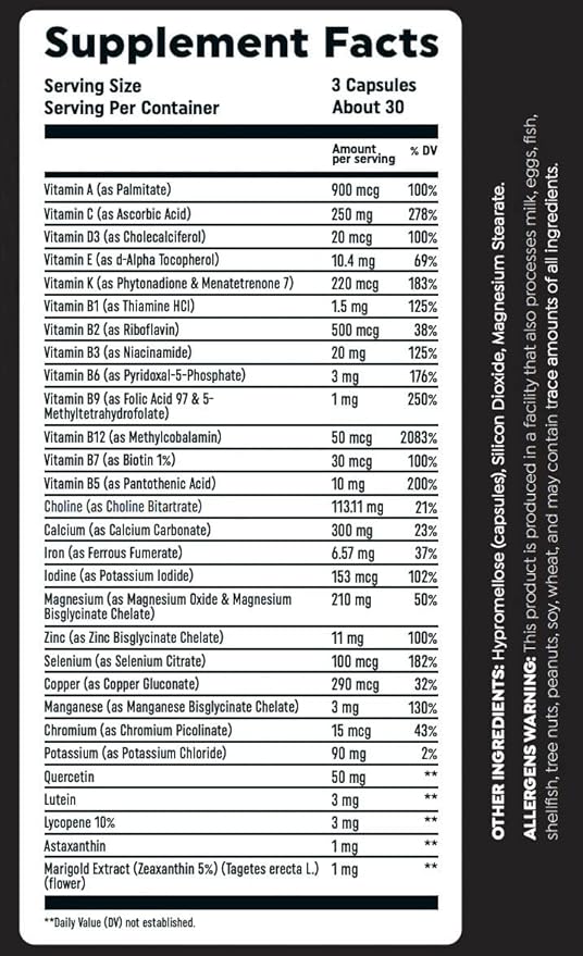 Multi VIT by HTLT | Complete Multivitamin for Men and Women | Daily Energy and Immunity Supplement | with Minerals and Antioxidants for Muscle Recovery, (90 Capsules)