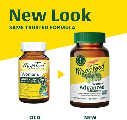 MegaFood Women's Advanced Multivitamin for Women - Doctor-Formulated With Iron, Choline, Vitamin D, Vitamin C & Zinc - Brain Health - Immune Support - Non-GMO - Vegetarian - 120 Tabs (60 Servings)