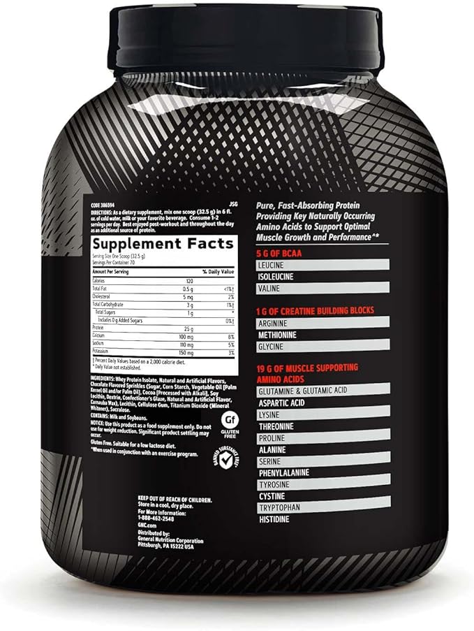 GNC AMP Pure Isolate Protein Powder| 25g Whey Protein Isolate with 5g BCAA | Fuels Athletic Strength, Performance, and Muscle Growth | Cookies & Cream | 70 Servings