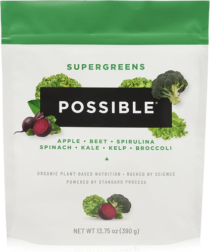 Possible SuperGreens - Superfoods Powder Mix with 23 Whole Food Ingredients - Vegan, Organic, Plant-Based Wellness - Gluten-Free, USDA Organic - Clean Label - 1 Bag, 30 Servings