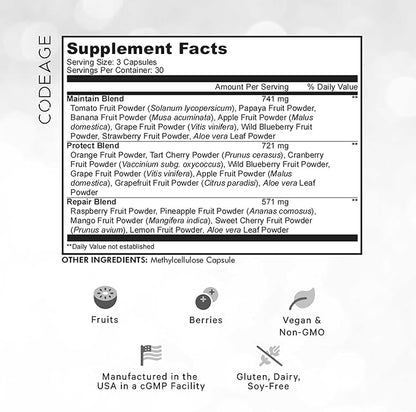 Codeage Instantfood Fast Fruits, Over 15 Fruits Powders Equivalent All-in-One, Vegan Daily Whole Food Vitamins - Berries, Antioxidant Polyphenols & Bioflavonoid Multivitamin, Non-GMO, 90 Capsules