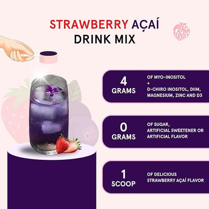 Inositol Powder Multivitamin, Strawberry Acai Flavor – 4g Myo-Inositol & D-Chiro Inositol, DIM, Zinc, Magnesium Glycinate, Vitamin D3 – Supports Women’s Health, Cycle, Energy, 30 SVG