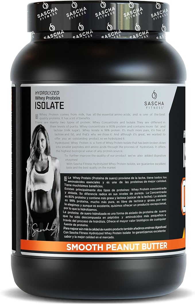 SASCHA FITNESS Hydrolyzed Whey Protein Isolate,100% Grass-Fed (2.3 Pounds, Peanut Butter)